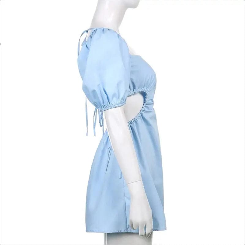 Square Neck Puff Sleeve Backless Mini Dress -