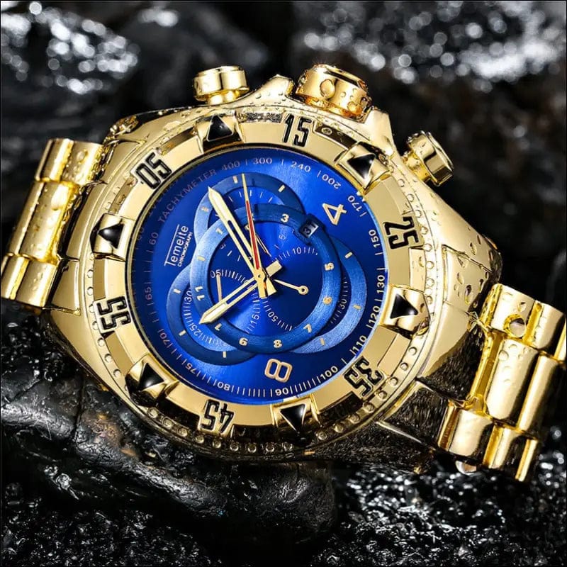 Temeite Golden Luxury Brand Men Watches Fashion Blue Face