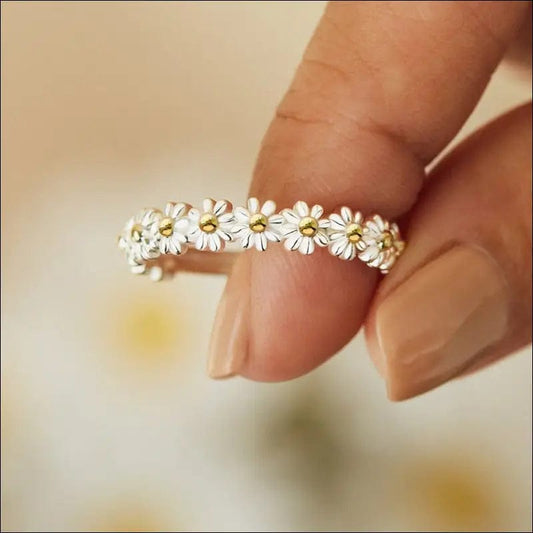 Vintage Daisy Rings For Women Cute Flower Ring Adjustable