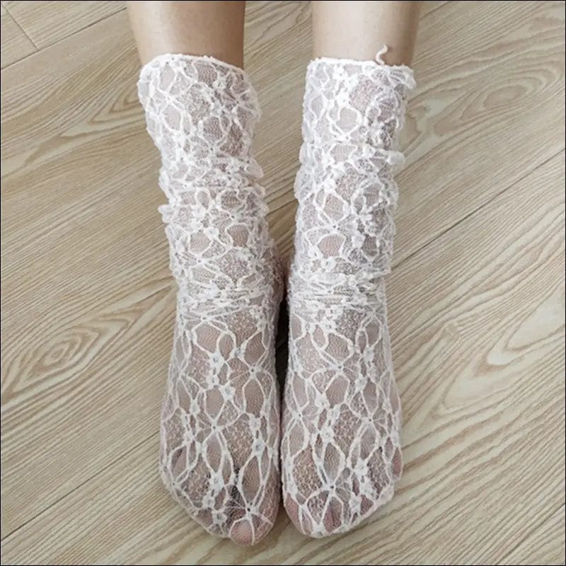 Vintage lace hollow network middle tube stack of socks
