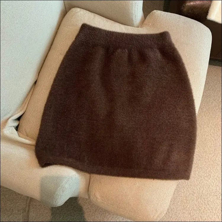 Y2K Furry Mini Skirt - coffee / One Size -