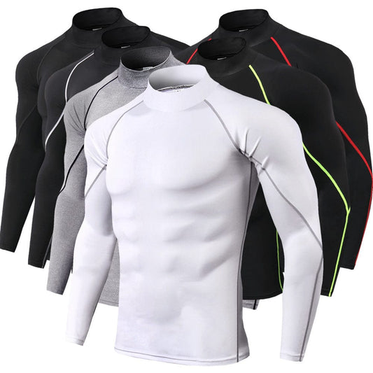 Men's high collar fitness long sleeve Pro sports running long sleeve T-shirt autumn and winter elastic speed