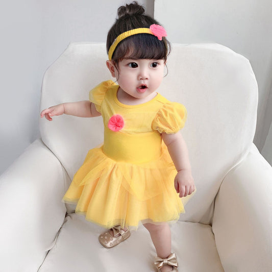 Foreign trade baby and children's clothing new baby short-sleeved crawling clothing Belle Snow White dress romper dress up a generation