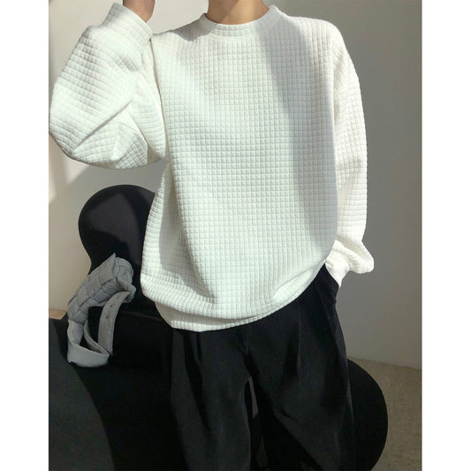 Autumn new Korean version of Oversize texture simple round neck sweater loose slim lazy comfort long sleeve jacket female