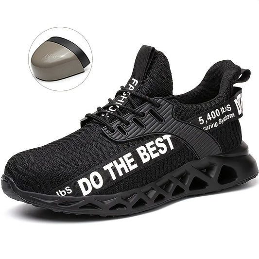 Men's Work Safety Shoes, Puncture Proof Anti-skid Steel Toe Outdoor Work Shoes, Rubber Sole Breathable Industrial Construction Sneakers