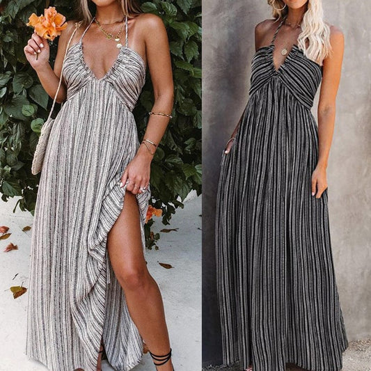 2021 European and American foreign trade women's new hanging bag long dress wrapped chest straps can regulate sexy dress