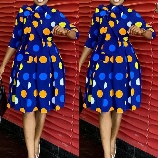 D3045M African large size women's 2021 spring European and American fashion polka dot printing foreign trade dress high waist spun