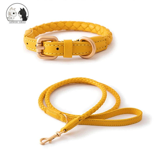 Luxury Leather Pet Dog Collar Leash Set Adjustable Dog Necklace Small Medium Large Dogs Outdoor 120cm Traction Rope Pet Supplies