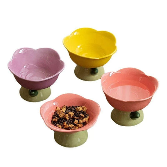 New High Foot Pet Ceramic Bowl Cats and Dogs Ceramic Pet Bowl Non-slip Flower Shape Cat Bowl Food Drinking Pets Feeder