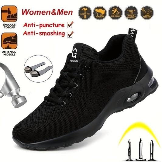 Men's Protective Steel Toe Shoes With Air Cushion, Lace Up Comfy Breathable Sneakers, Perfect For Constructional Safety Workout Activities